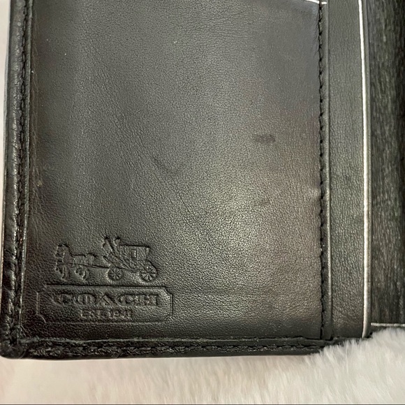 Coach Signature Canvas & Black Leather Trifold Square Wallet - Picture 2 of 5